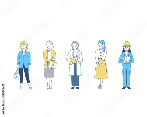 さまざまな職種の働く女性5人