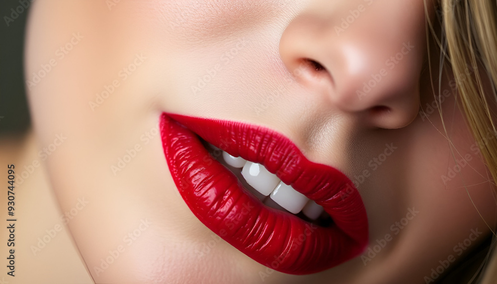 Fototapeta premium A close-up of a woman's face with full, red lips 