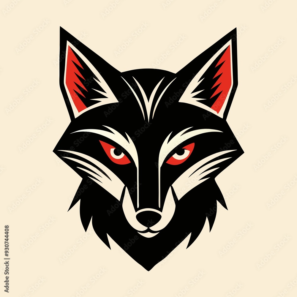 Fierce fox head illustration in black and red for t-shirt print Fierce fox head illustration in black and red for t-shirt print