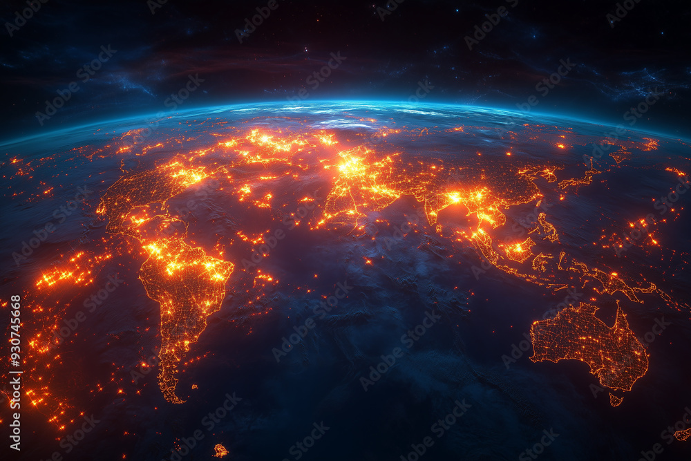 Fototapeta premium Global trade routes and maps with major hubs highlighted 