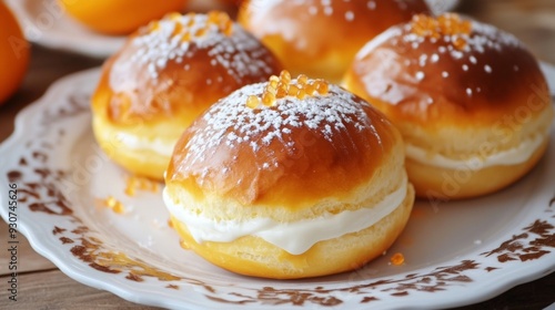 Austrian national cuisine: Orange buns with milk glaze.