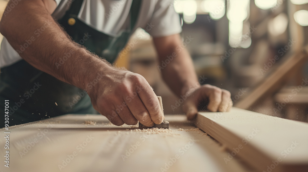 Close-up of a man working at a sawmill warehouse, engaged in tasks with visible sawmill equipment and a well-organized workspace, leaving room for extra design elements or informat Close-up of a man working at a sawmill warehouse, engaged in tasks with visible sawmill equipment and a well-organized workspace, leaving room for extra design elements or informat