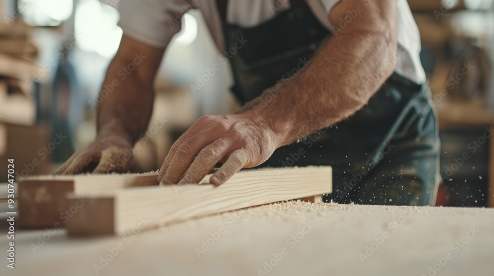 Close-up of a man working at a sawmill warehouse, engaged in tasks with visible sawmill equipment and a well-organized workspace, leaving room for extra design elements or informat Close-up of a man working at a sawmill warehouse, engaged in tasks with visible sawmill equipment and a well-organized workspace, leaving room for extra design elements or informat
