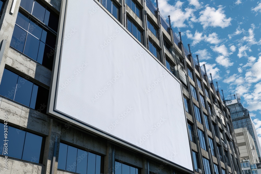 A large white building with a blank billboard on the side, generative ai image A large white building with a blank billboard on the side, generative ai image