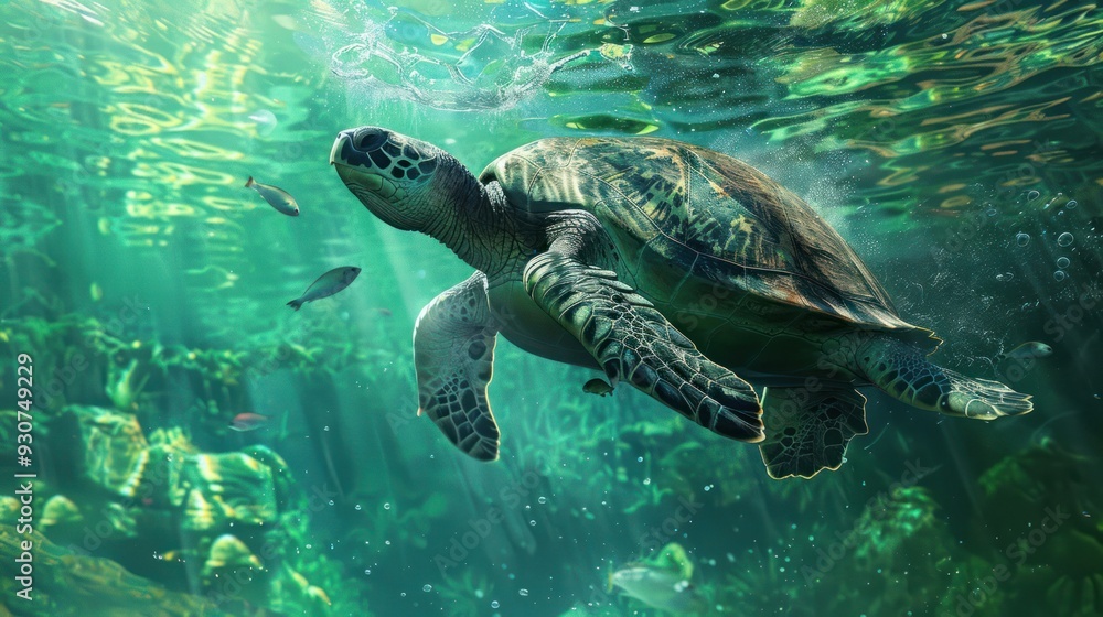 Fototapeta premium Sea Turtle Swimming Underwater