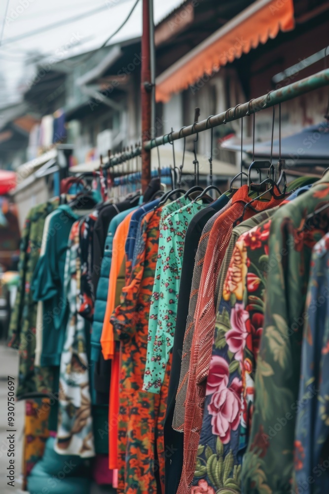 Hanging garments on a metal frame, various fabrics and colors Hanging garments on a metal frame, various fabrics and colors