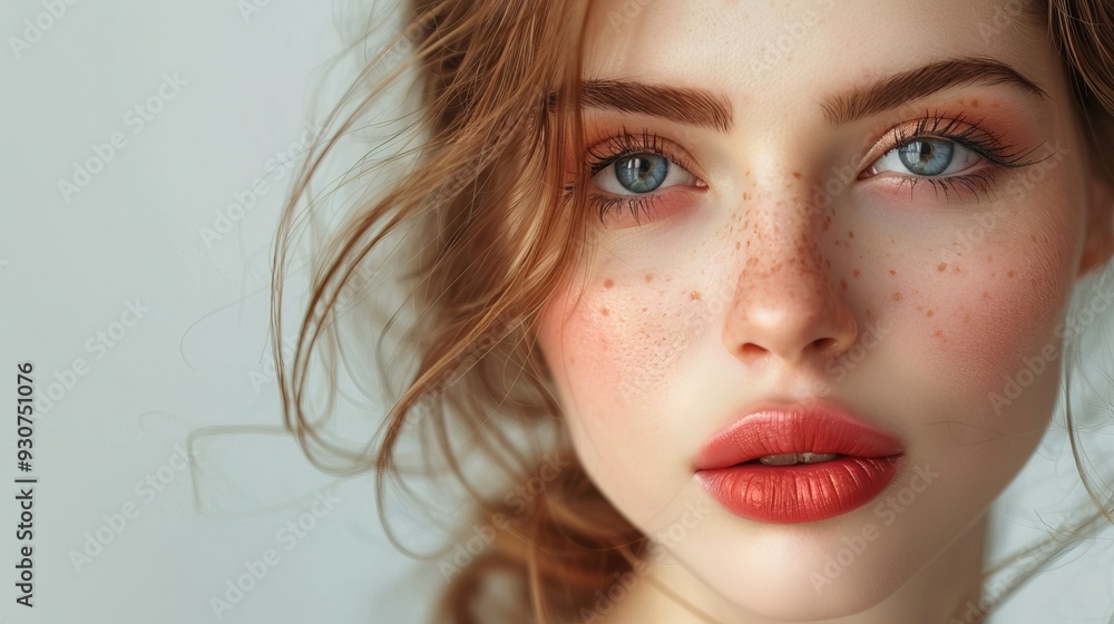 Beautiful model woman posing on white studio background, close up lips shot Beautiful model woman posing on white studio background, close up lips shot