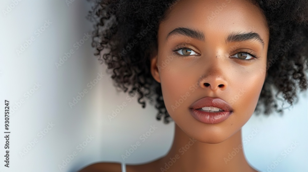 Beautiful model black woman posing on white studio background, close up lips shot Beautiful model black woman posing on white studio background, close up lips shot
