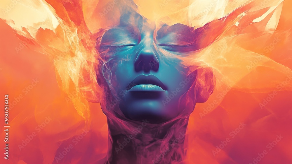 Abstract digital art of blue-faced figure Abstract digital art of blue-faced figure