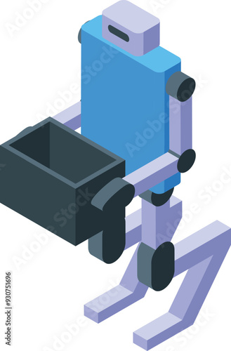 3d isometric delivery robot holding an open box