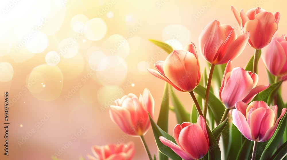 Tulip blossom on spring background for greeting card Tulip blossom on spring background for greeting card