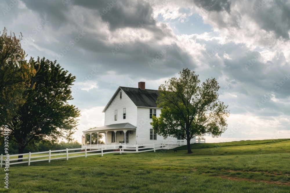 A white house sitting on a lush green field, suitable for various outdoor and landscape-themed projects A white house sitting on a lush green field, suitable for various outdoor and landscape-themed projects