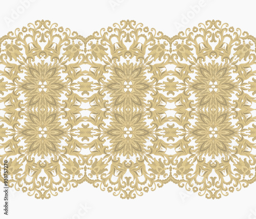 Golden  beige ornament, border vector pattern, ornamental laced design