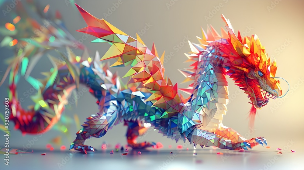 Zodiac signs for dragon made of coloured metal squares in 3D. Zodiac signs for dragon made of coloured metal squares in 3D.