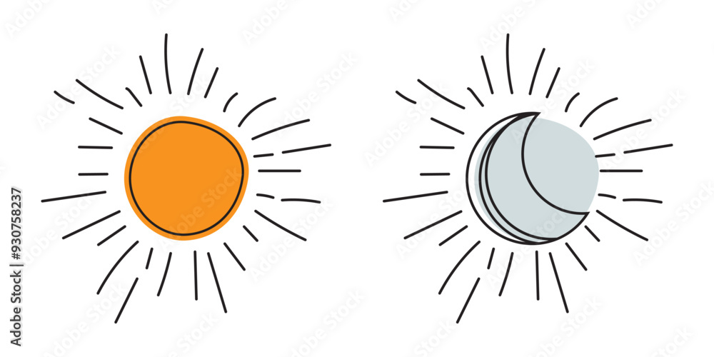 Fototapeta premium Sun moon icon illustration isolated vector sign symbol