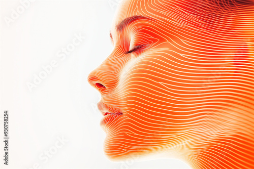 Woman face covered by glowing topology lines, showing facial recognition or plastic surgery concept