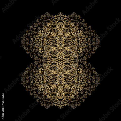 Ornamental golden laced vector floral composition, flourish composition on dark background