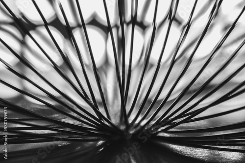 Close-up macro of a thin wire backlit in black and white abstraction macrophotography