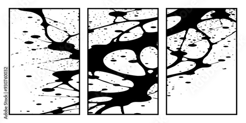 Set of 3 Abstract black and white pattern. For use in graphics. Minimalist illustration for printing on wall decorations