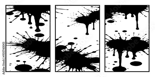 Set of 3 Abstract black and white pattern. For use in graphics. Minimalist illustration for printing on wall decorations