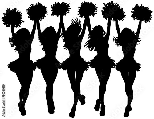 Silhouette of a group of cheerleaders, isolated 