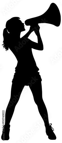 Silhouette of a woman with a megaphone, isolated 