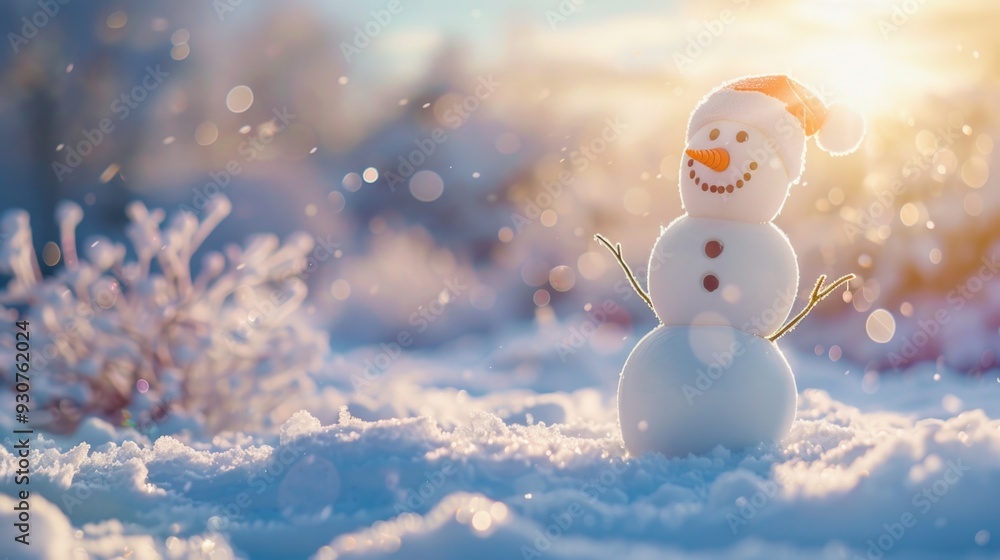 Obraz premium A snowman wearing a Santa hat in snowy environment