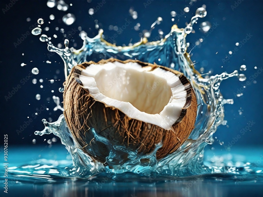 A high-speed photograph capturing a refreshing coconut water splash, with dynamic and vibrant motion. A high-speed photograph capturing a refreshing coconut water splash, with dynamic and vibrant motion.