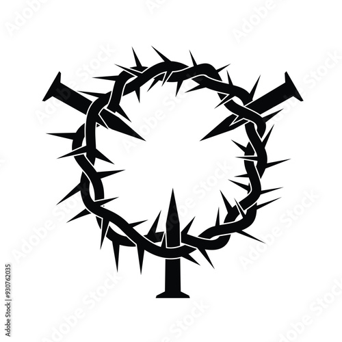 simple christian crown of thorns with 3 nails transparent background
