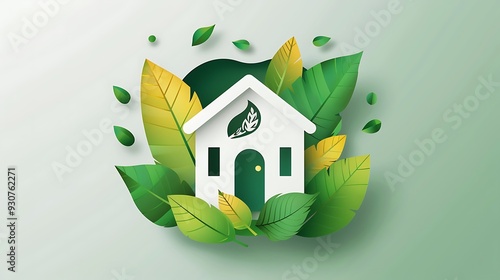 Sophisticated eco smart home logo abstract papercut vector image, clean energy photo