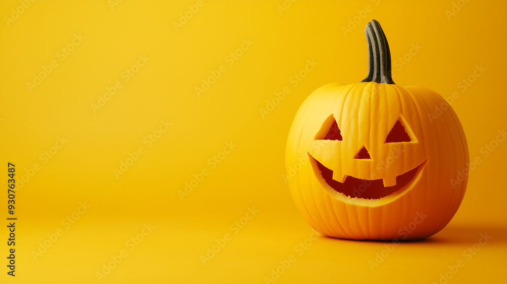 Jack-o'-Lantern with Smiling Face on Yellow Background Jack-o'-Lantern with Smiling Face on Yellow Background