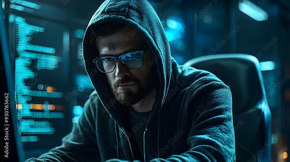 Hacker working on a computer. Hacker working on a computer.