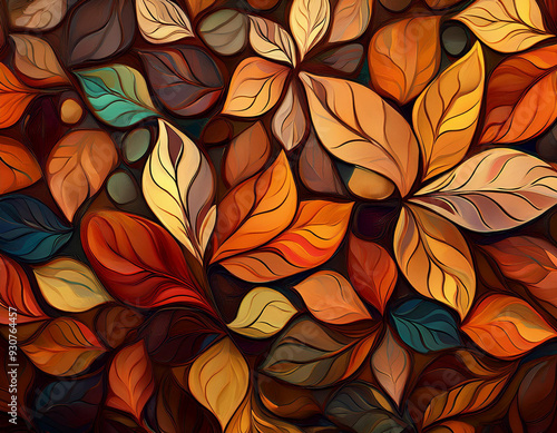 Wallpaper Mural Autumn Mosaic with Abstract Shapes Representing Leaves, Bark, and Natural Elements in Seasonal Shades Torontodigital.ca