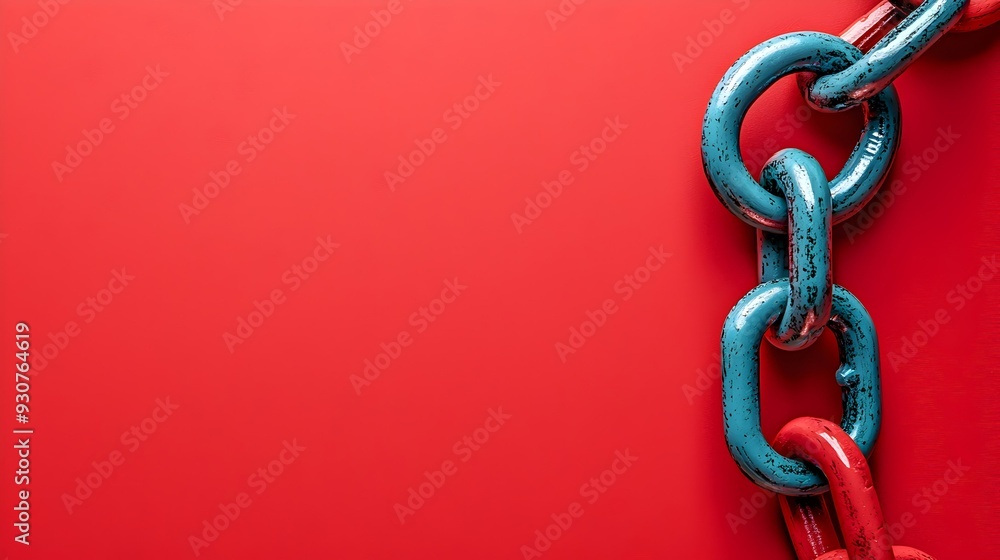 Obraz premium Blue and Red Chains on Red Background.