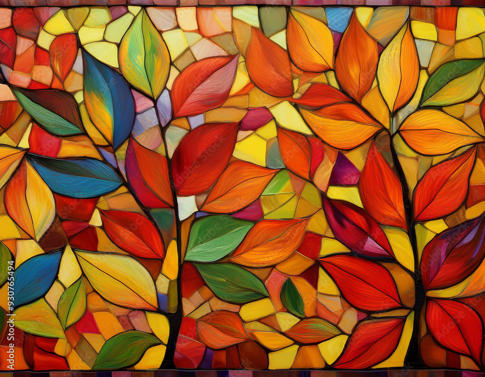 Autumn Mosaic with Abstract Shapes Representing Leaves, Bark, and Natural Elements in Seasonal Shades Autumn Mosaic with Abstract Shapes Representing Leaves, Bark, and Natural Elements in Seasonal Shades