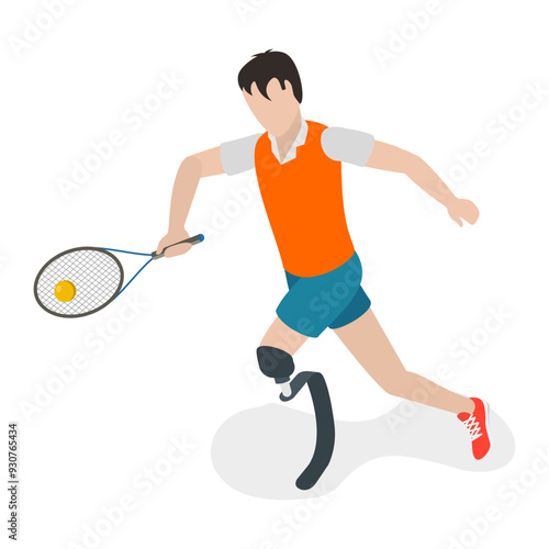 3D Isometric Flat Vector Set of Paralympians, Sportsmen with Disabilities. Item 6