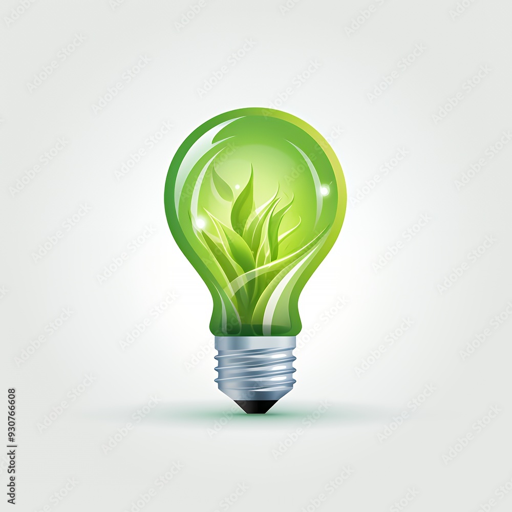 A green light bulb with plant elements symbolizing eco-friendliness and sustainability. A green light bulb with plant elements symbolizing eco-friendliness and sustainability.