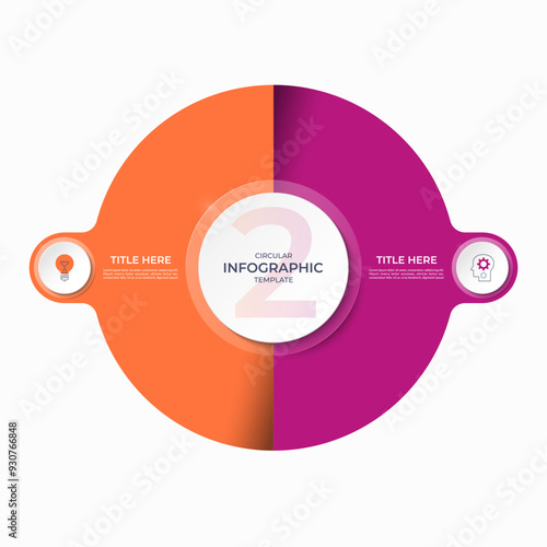 Infographic circle with 2 options, parts. 2-step vector template for business infographics. Process chart, cycle diagram for business presentation, report, brochure, web, data visualization.