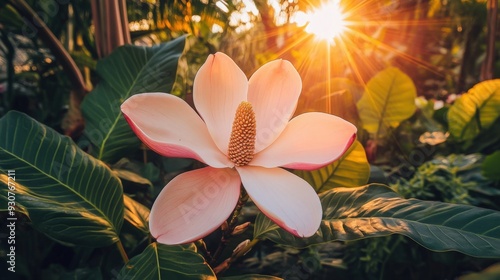 Vibrant Magnoli Flower in Full Bloom Surrounded by Lush Garden Greenery
