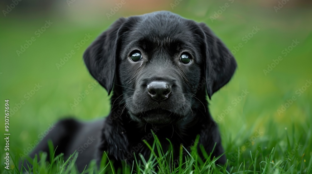 Black Lab Dog. The Labrador Retriever Puppy Playing in Green Grass Black Lab Dog. The Labrador Retriever Puppy Playing in Green Grass