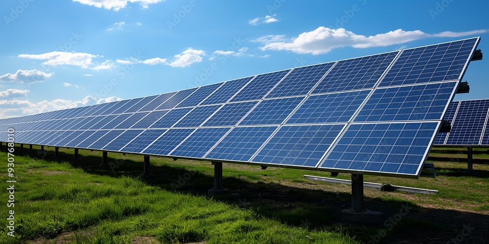 A row of solar panels harnessing sunlight for renewable energy. A row of solar panels harnessing sunlight for renewable energy.