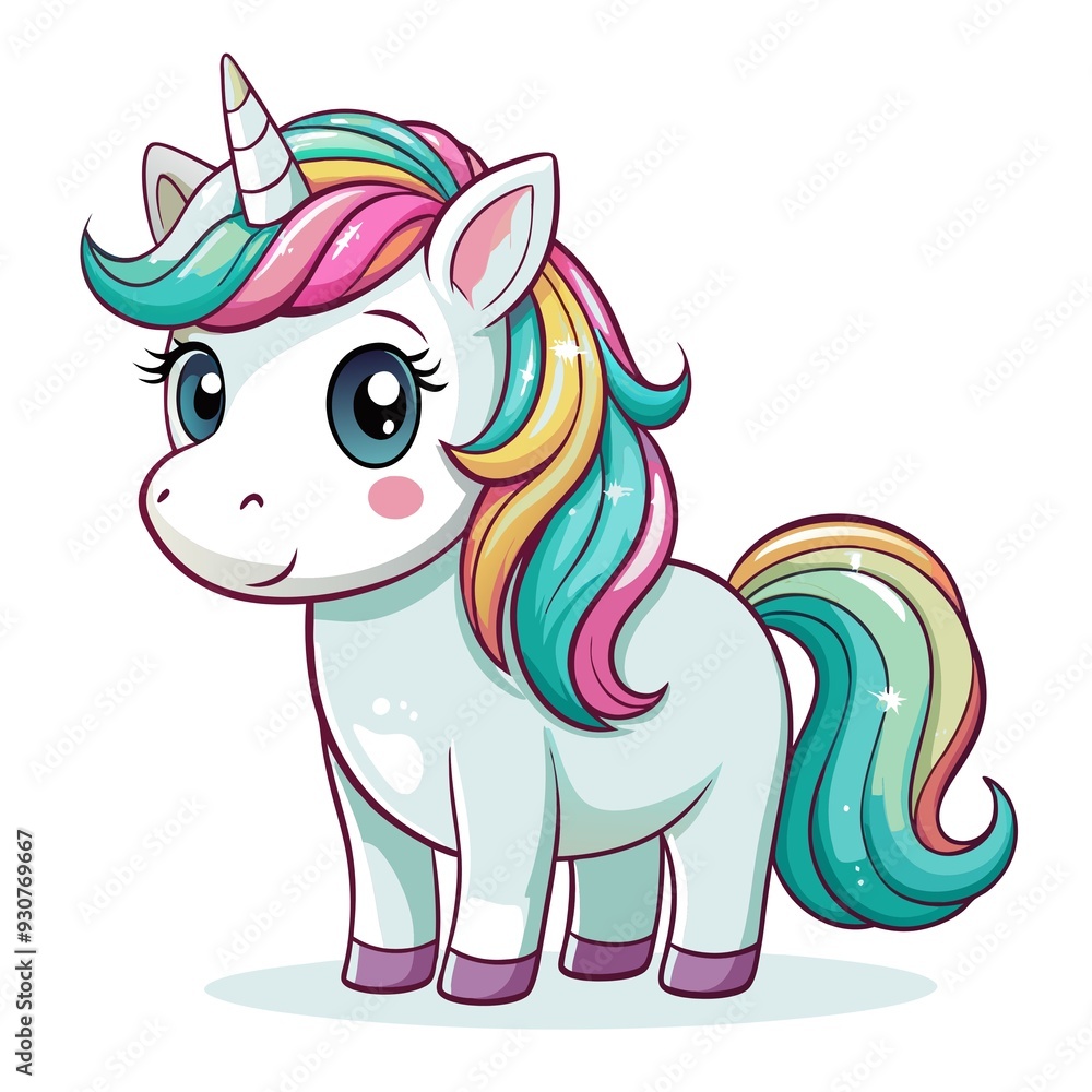 Fototapeta premium vibrant unicorn sticker with a joyful expression isolated on white background
