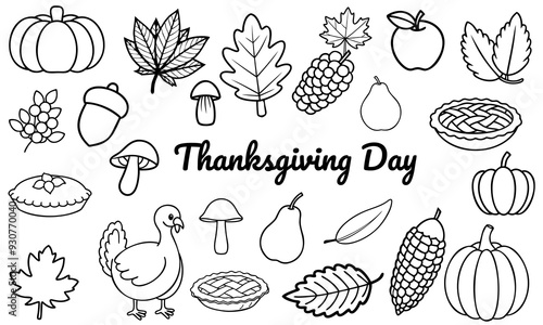 set of hand drawn Thanksgiving doodle elements
