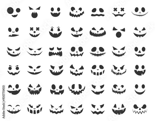 Pumpkin Halloween smile. Black Halloween face icon set. Spooky pumpkin smile on white background. Design for the holiday Halloween. Vector illustration.