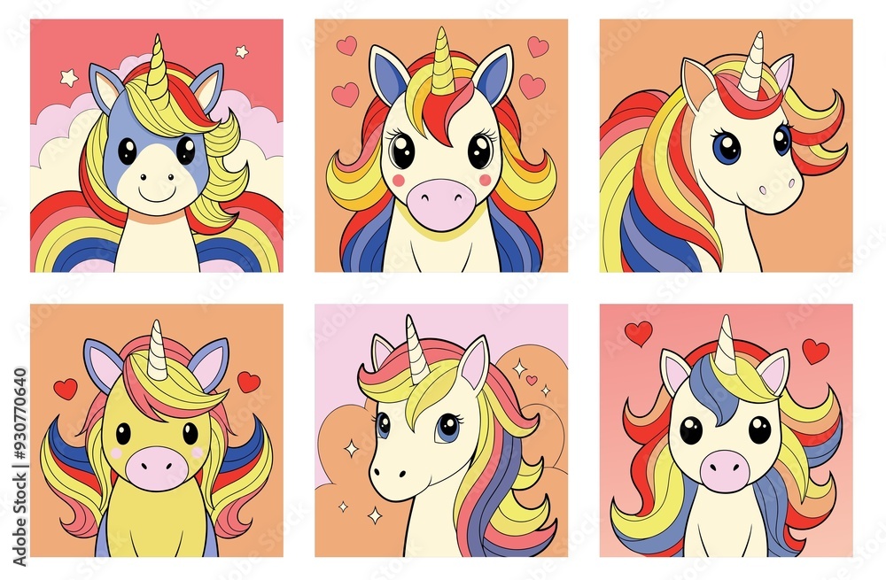 Obraz premium sticker set, fun unicorn sticker set with a lighthearted charm