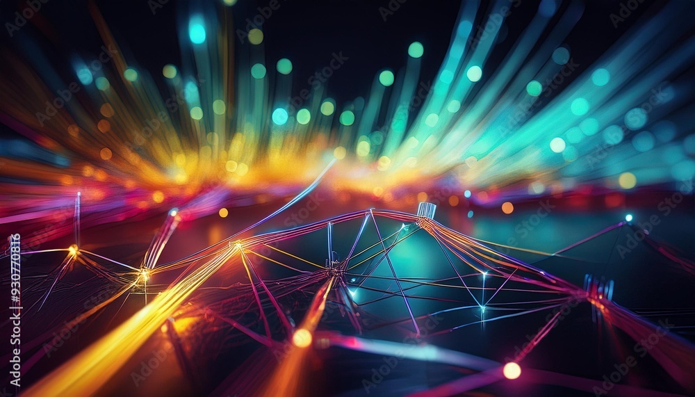 Naklejka premium fiber optic cable show connectivity, high-speed internet background 