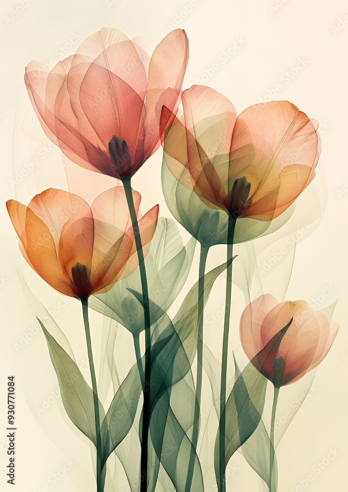 A soft, artistic depiction of tulips in gentle hues, conveying beauty and tranquility. A soft, artistic depiction of tulips in gentle hues, conveying beauty and tranquility.
