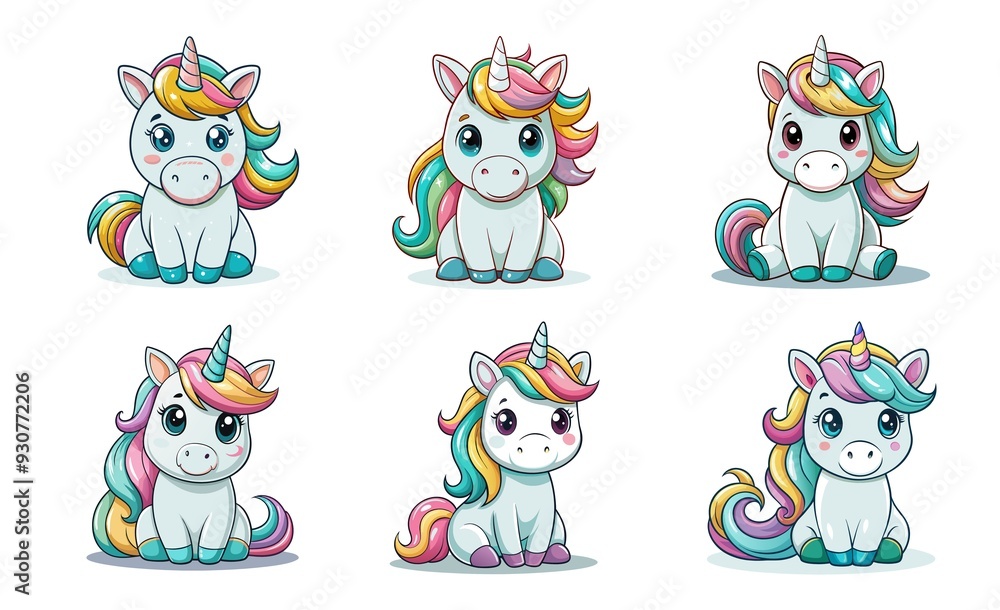 Naklejka premium sticker set, colorful unicorn sticker set with whimsical characters