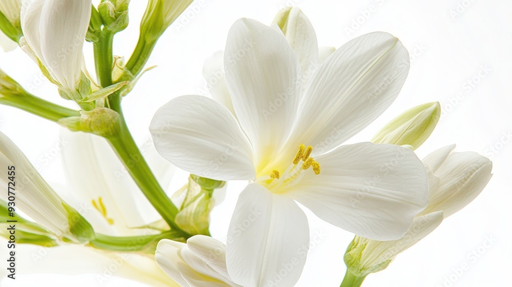 Lush Tuberose Flower in Stunning Close-Up on White Background Lush Tuberose Flower in Stunning Close-Up on White Background