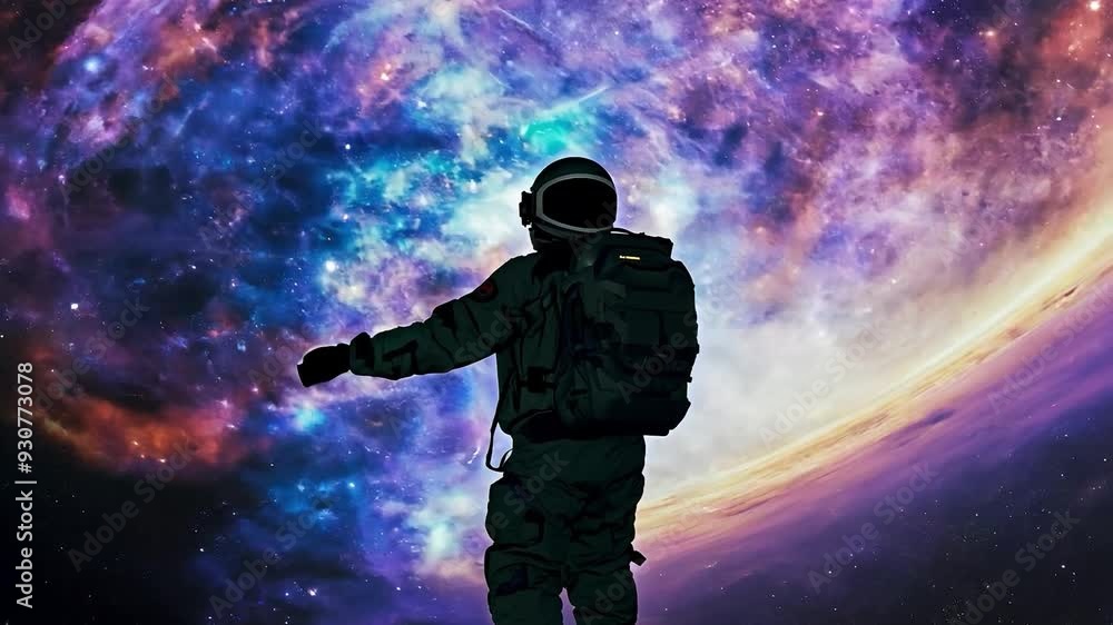Explore the cosmos with an astronaut and vibrant nebula in the background Explore the cosmos with an astronaut and vibrant nebula in the background